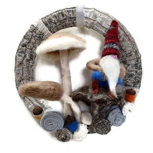 Mushroom and Gnome Needle Felted Wreath