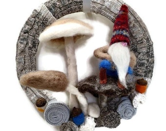 Mushroom and Gnome Needle Felted Wreath