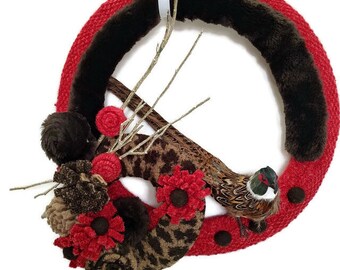 Red and Animal Print Wintertime Wreath