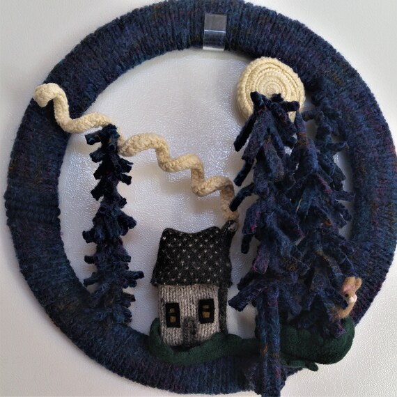 Wool Wreath Little Cabin In The Woods Wreath Up Etsy