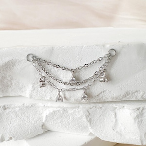 Dainty Industrial Barbell Diamond CZ Triple Chain (only) for Piercing, Helix Chain Piercing, Earring Chain, Conch Chain Piercing 14g, 16g