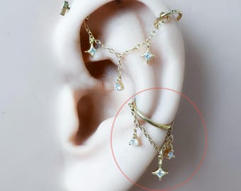 14g 16g 18g 6mm-12mm Star Moon Implant Grade Titanium Chain Gem Hoop conch, septum piercing , conch hoop, gold hoop, helix hoop