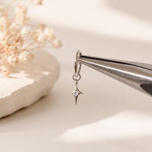 16G/18G/20G Titanium Star Charm Hoop Earring | Helix, Conch, Rook, Lobe Piercing, CZ Dangle Hoop | Hypoallergenic Cartilage Hoop