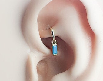 16g 18g Dainty Turquoise Bar sterling silver, 18k gold plated rook hoop, rook huggie, hoop huggies, cartilage piercing, helix hoops