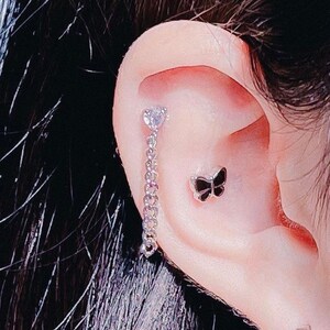 Cz heart and chain piercing, cute piercings, 16 gauge, surgical steel piercing, helix earrings, conch piercings