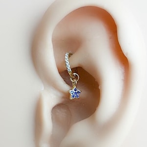 16g 18g Dainty Starry Night Hoop Charm, segment clicker, stainless steel silver or gold, rook huggie, hoop huggies, helix hoop charm 6mm