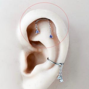 Hidden Helix Piercing 16g F136 Implant Grade Titanium Amethyst CZ flat piercing, helix labret, hidden rook piercing