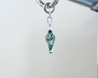 18kt Gold Plated Dainty Moss Agate Kite Charm Chain Dangle Helix Hoop Charm, earring charms, Titanium Hoops, cartilage piercing