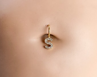 16g 14g Dainty Initial Hoop Belly Ring, Customized letter, name Stainless steel silver or gold, belly piercings, 8mm or 10mm, Hoop Piercing