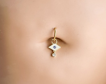 16g 14g Dainty Evil Eye Hoop Belly Ring, Titanium silver or gold, belly piercings, 8mm or 10mm, Hoop Piercing, Hamsa Piercing