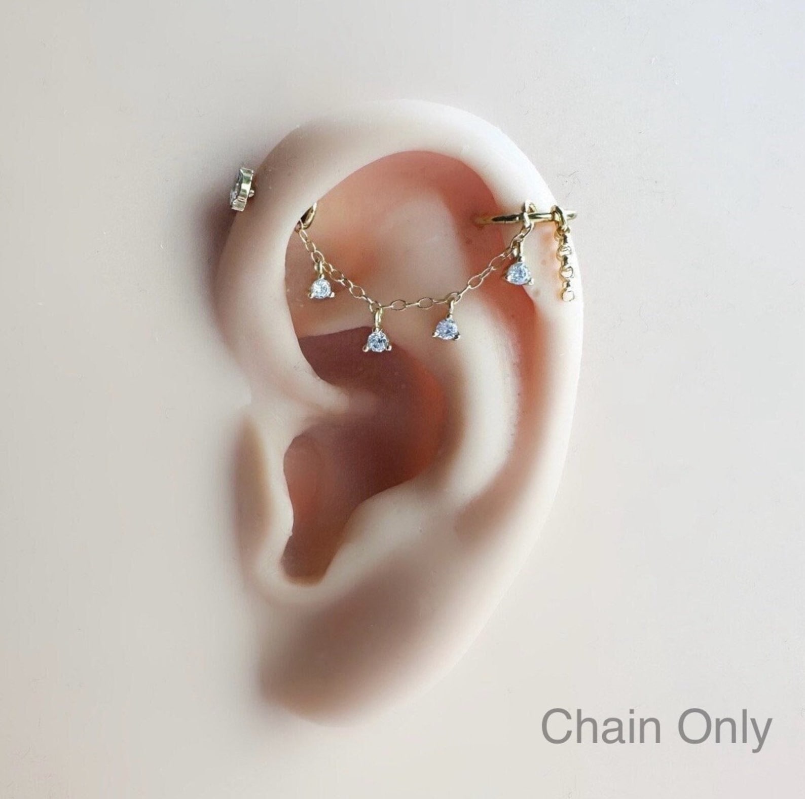 Dainty Industrial Barbell CZ Chain (only) for Piercing, Gold Sterling ...