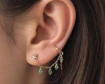 Cadena delicada de acero inoxidable con peridoto y circonita cúbica talla marquesa (solo la cadena) para piercing, piercing de hélice, pendiente de cadena, piercing de concha de 14 g, 16 g, 18 g.