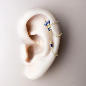 Dainty Triple Chain Sapphire CZ Helix Piercing 20g, cartilage piercing, hoop huggies, body piercing, chain earrings, helix hoops, minimalist