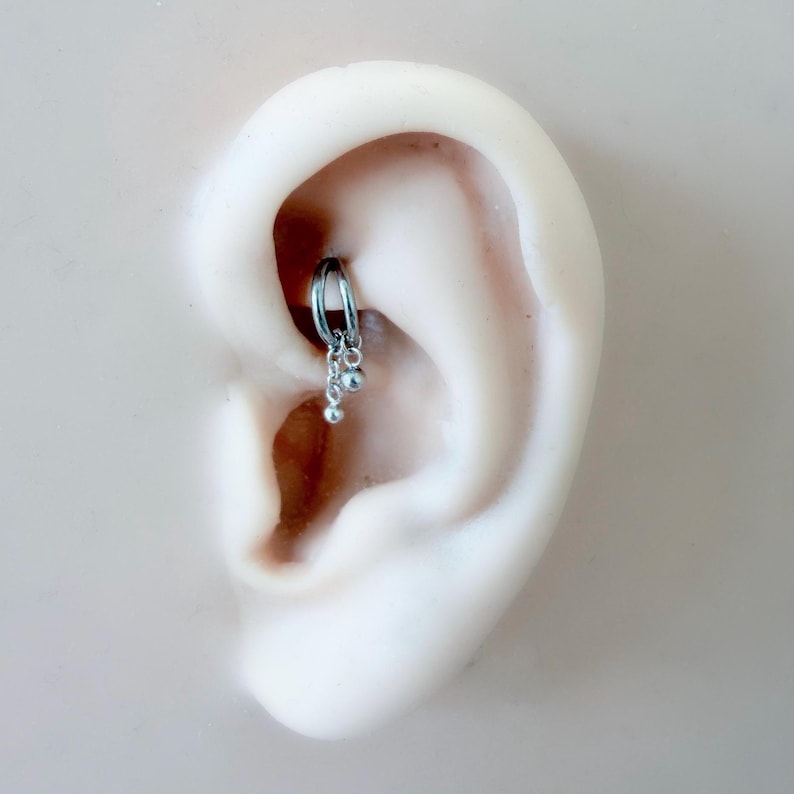 Dangle Hoop Rook Earing 16g 18g 6mm 8mm Dainty Double Hoop Double Ball Dangle Charm, Titanium ...