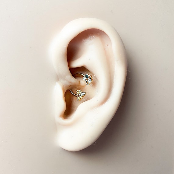 16g Mini Bee and Honeycomb stainless steel daith hoop elegant cute daith huggie hoop huggies cartilage piercing helix hoops 10mm hoop