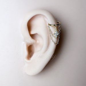 14g, 16g, 18g 6mm 8mm 10mm 12mm Dainty Hera Charm Double Chain Helix Piercing, cartilage piercing, hoop huggies, helix hoop, stainless steel