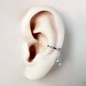 Dainty Double Amethyst CZ Chain Dangle Helix Hoop Charm, sterling silver, 316L Surgical Steel piercing, cartilage piercing, helix piercing