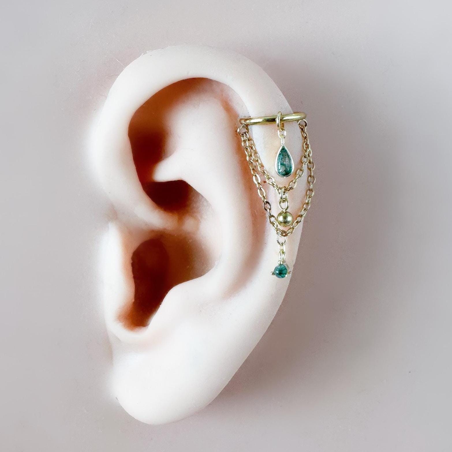 14 g 16 g 18 g 6 mm-12 mm Piercing double chaîne en agate mousse Dainty Selene, boucle d'oreille conque, piercing chaîne, cerceau hélicoïdal, clicker en acier chirurgical