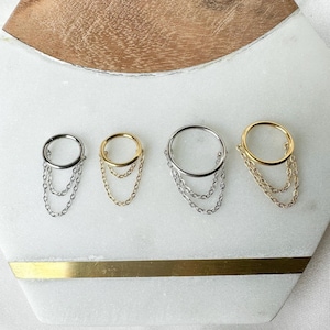 6 mm-12 mm, delicato piercing all'elice con doppia catena minimalista, piercing alla cartilagine, orecchini a cerchio, cerchi per elice, acciaio inossidabile 16g 18g