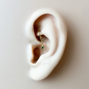 14g 16g 18g 20g 6mm-12mm Dainty Tiny Emerald CZ Vera Dangle Charm Rook Piercing, cartilage piercing, helix hoop, clicker hoop, segment hoop