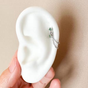 Dainty Double Chain Moss Agate Helix Piercing, cartilage piercing, hoop huggies, body piercing, chain earrings, helix hoops, minimalist