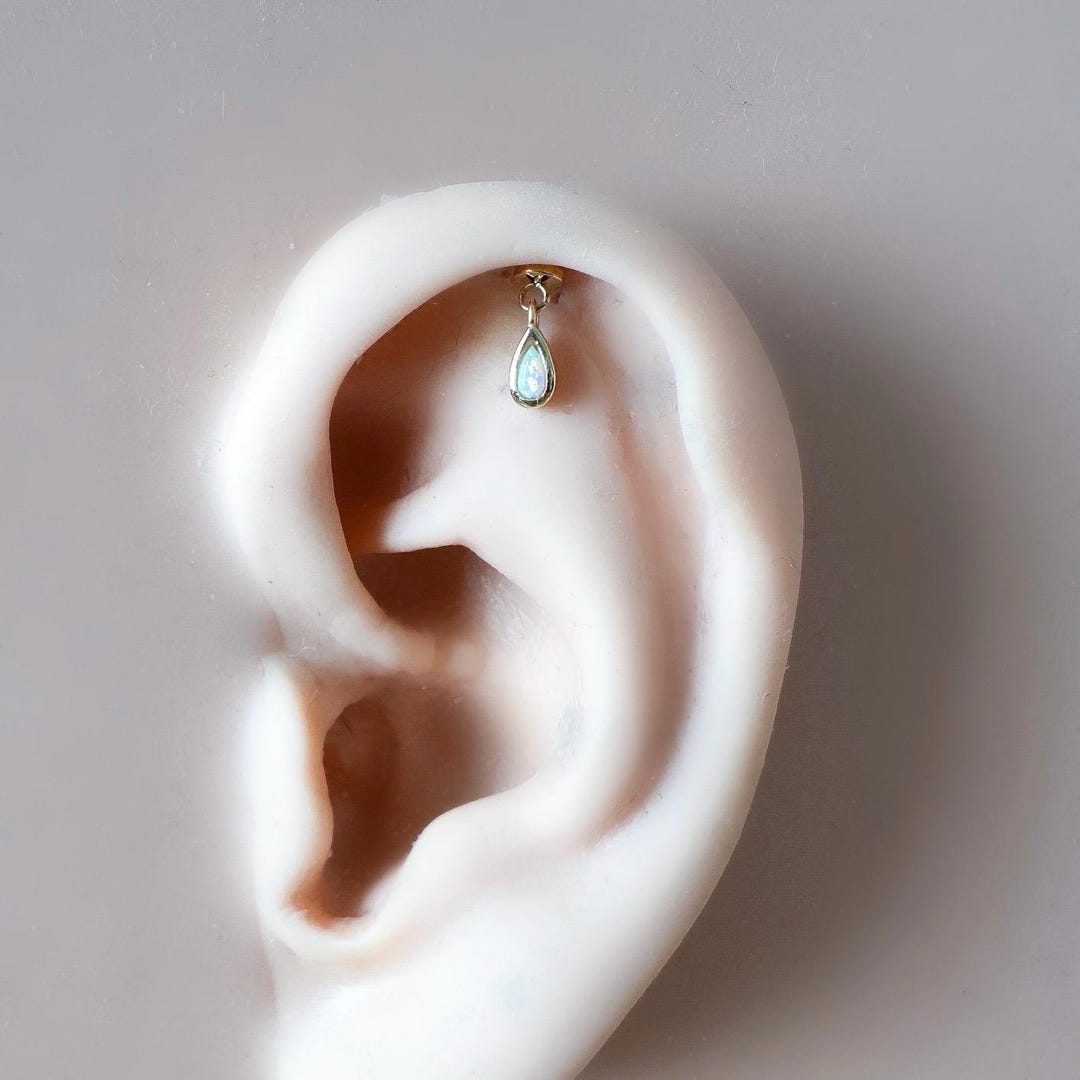 Dainty Opal CZ Pear F136 Titanium 16G 18g Push Pin Flat Back Vertical Helix Piercing, Vertical Hidden Rook Piercing - Etsy Japan