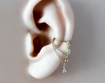14g 16g 18g 6mm-12mm Dainty Selene DiamondCZ Double Chain Conch Piercing, conch earring, chain piercing, helix hoops, Surgical Steel Clicker