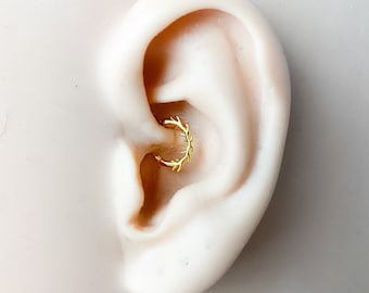 Dainty branch vines nature 18k gold plated sterling silver daith hoop, daith huggie, hoop huggies, cartilage piercing, helix hoops