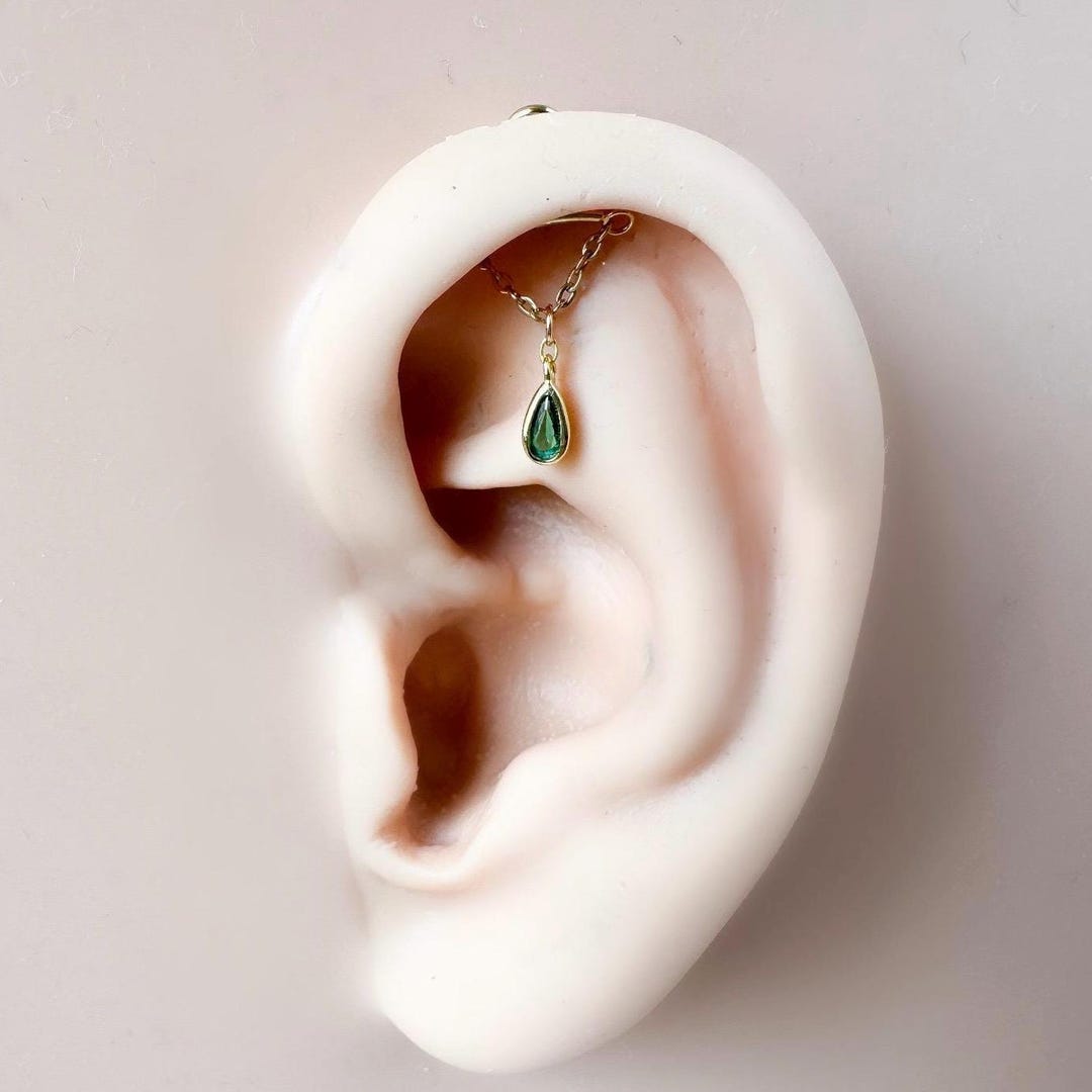 Hidden Helix Piercing 16g F136 Implant Grade Titanium Emerald CZ Flat ...