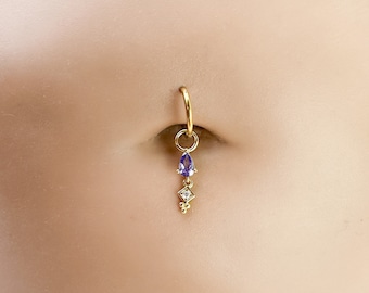 16g 14g Dainty Emerald Sapphire Hoop Belly Ring, Stainless steel silver or gold, belly piercings, 8mm or 10mm, Hoop Piercing, belly hoop