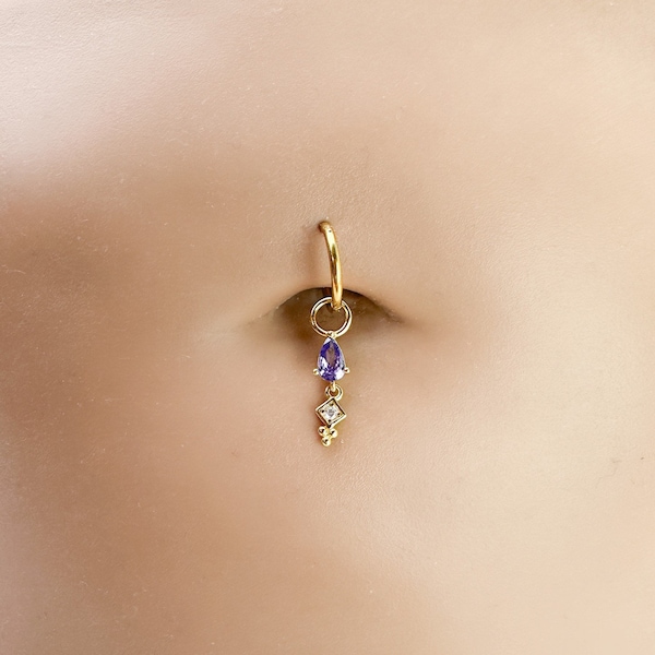 16g 14g Dainty Emerald Sapphire Hoop Belly Ring, Stainless steel silver or gold, belly piercings, 8mm or 10mm, Hoop Piercing, belly hoop