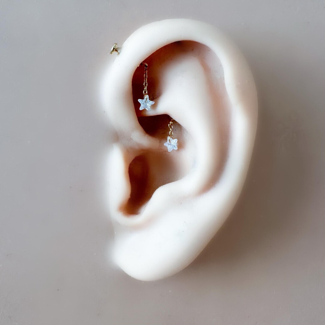 Dainty Star Crystal F136 Titanium 16G 18g Push Pin Flat Back Vertical Helix Piercing, Vertical Hidden Rook Piercing, Industrial Bar - Etsy Japan