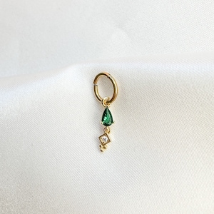 16g 18g 6mm 8mm Dainty Rook Emerald Dangle Hoop Charm, sterling silver, rook hoop, hoop huggies, cartilage piercing, helix hoop charm