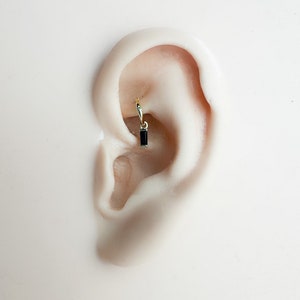 18g Dainty Black CZ Bar sterling silver, 18k gold plated rook hoop, rook huggie, hoop huggies, cartilage piercing, cartilage earrings