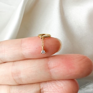 16g 18g Dainty Tiny CZ Dangle Rook Piercing, stainless steel rook hoop, cartilage piercing, helix hoop, helix piercing, helix hoop charm 6mm