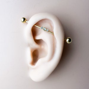 Dainty Industrial Barbell and CZ Chain for Piercing, Gold Sterling Helix Chain Piercing, Chain Earring,Conch Chain Piercing 14g, 16g, 18g
