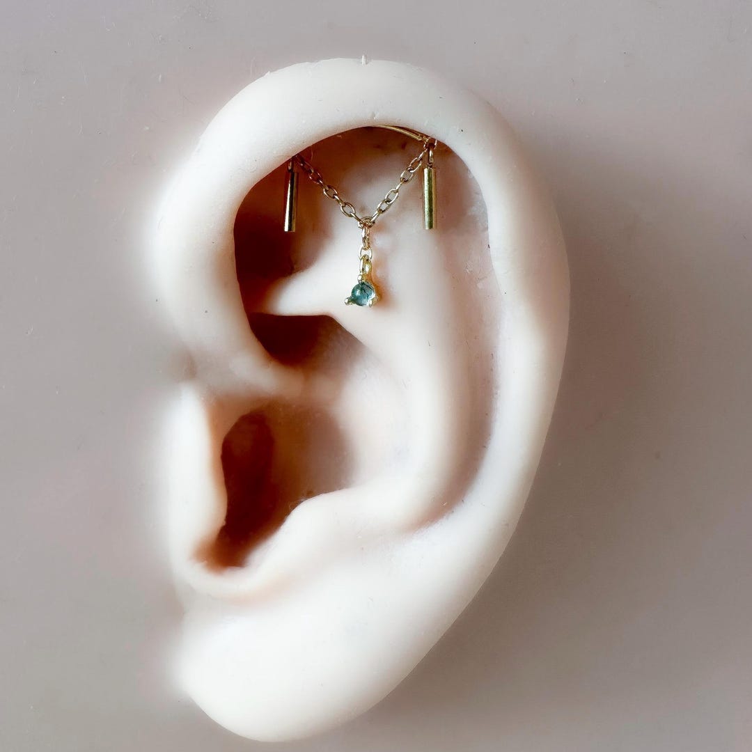Dainty DANA Gold Moss Agate F136 Titanium 16G 18g Push Pin Flat Back ...