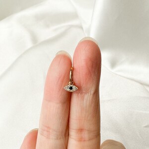 18g 20g Dainty Evil Eye Dangle Rook Piercing, stainless steel rook hoop, helix hoop, helix piercing, helix hoop charm 6mm, 8mm