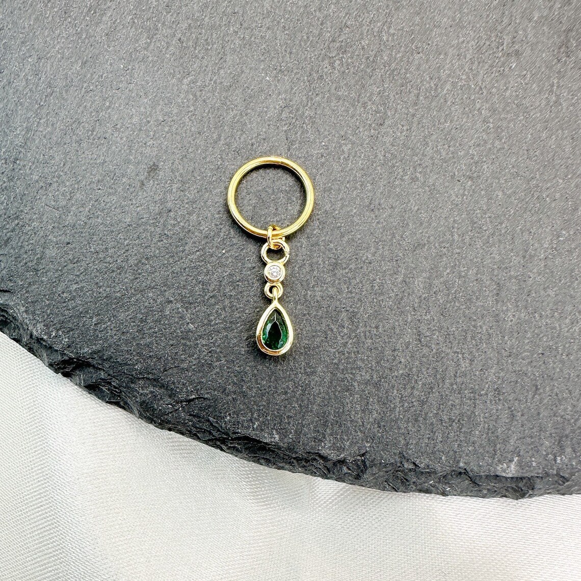 Dangle Hoop Rook Earing 16G 18G Emerald CZ Dangle Titanium Cartilage Hoop Earrings, Rook Huggie ...