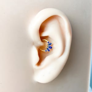 16g Sapphire 18k gold plated sterling silver daith hoop, marquise cz daith huggie, hoop huggies, cartilage piercing, cartilage earrings image 1