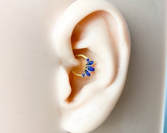 Sapphire 18k gold plated sterling silver daith hoop, marquise cz daith huggie, hoop huggies, cartilage piercing, cartilage earrings