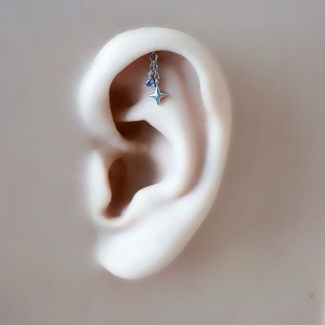 Piercing Banana doble zirconia para rook o ceja / Acero Inoxidable