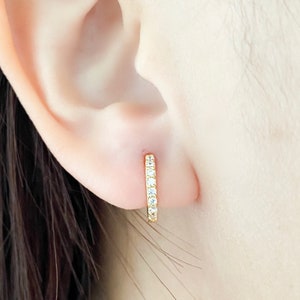Dainty 18kt gold plated over sterling silver cz hoop earrings round huggie hoop earrings cartilage hoop gold conch hoop dainty hoop huggie