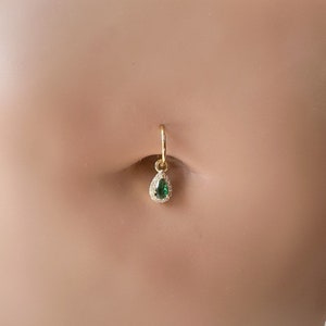 16g 14g Dainty Emerald Teardrop Hoop Belly Ring, Stainless steel gold, belly piercings, 8mm, 10mm or 10mm, Hoop Piercing, belly hoop
