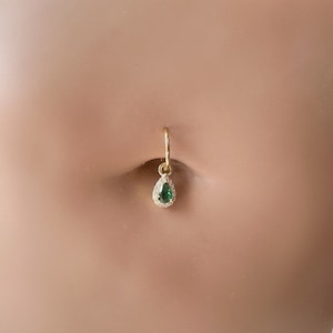 16g 14g Dainty Emerald Teardrop Hoop Belly Ring 316L Surgical Steel Gold Belly Piercings 8mm 10mm or 10mm Hoop Piercing Belly Hoop Etsy