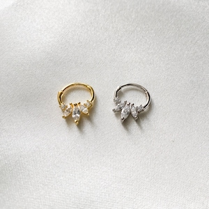 18k gold plated sterling silver daith hoop, marquise cz daith huggie, hoop huggies, cartilage piercing, cartilage earrings, helix hoops