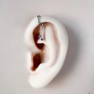 Dainty Double Sapphire CZ Chain Dangle Helix Hoop Charm, sterling silver, 316L Surgical Steel piercing, cartilage piercing, helix piercing