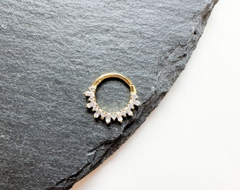 Dainty Cluster Rhinestone Accents 18k gold plated sterling silver daith hoop, septum piercing, nose ring, daith piercing