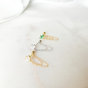 Dainty Double Chain Diamond CZ Helix Piercing, cartilage piercing, hoop huggies, body piercing, chain earrings, helix hoops, minimalist