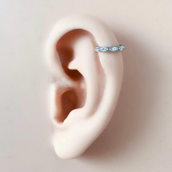 Titanium 8mm 16g Diamond CZ Cartilage Helix Hoop Earrings, Rook